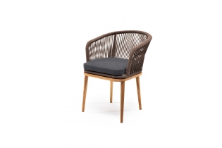 «Марсель» плетеный стул из роупа, основание дуб, роуп коричневый, ткань темно-серая
