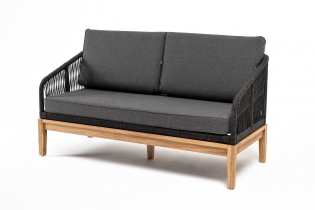 «Канны» диван плетеный из роупа 2-местный, основание дуб, роуп темно-серый, ткань темно-серая
